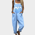 Leonie sky blue overalls with azure heart print loose fit