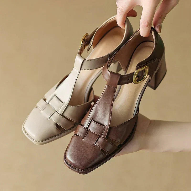 Eleonore - Square-Toe Woven Sandal Heels