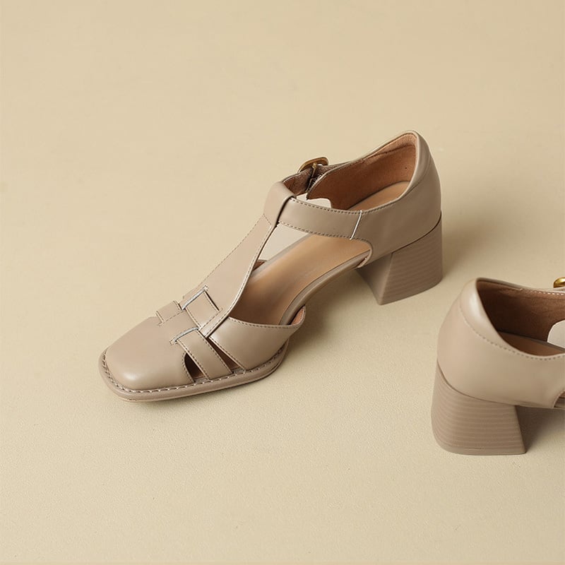 Eleonore - Square-Toe Woven Sandal Heels