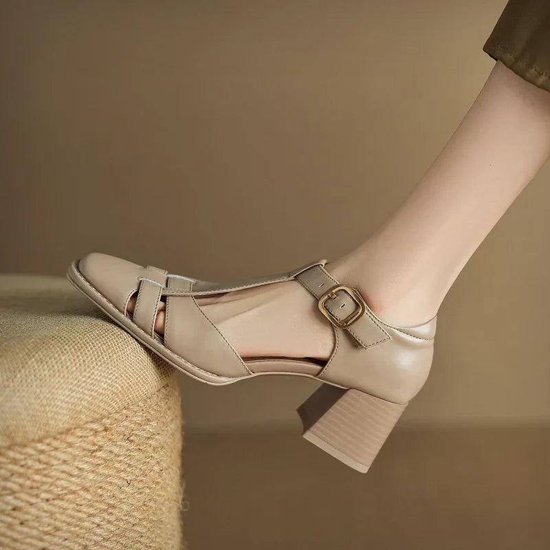 Eleonore - Square-Toe Woven Sandal Heels