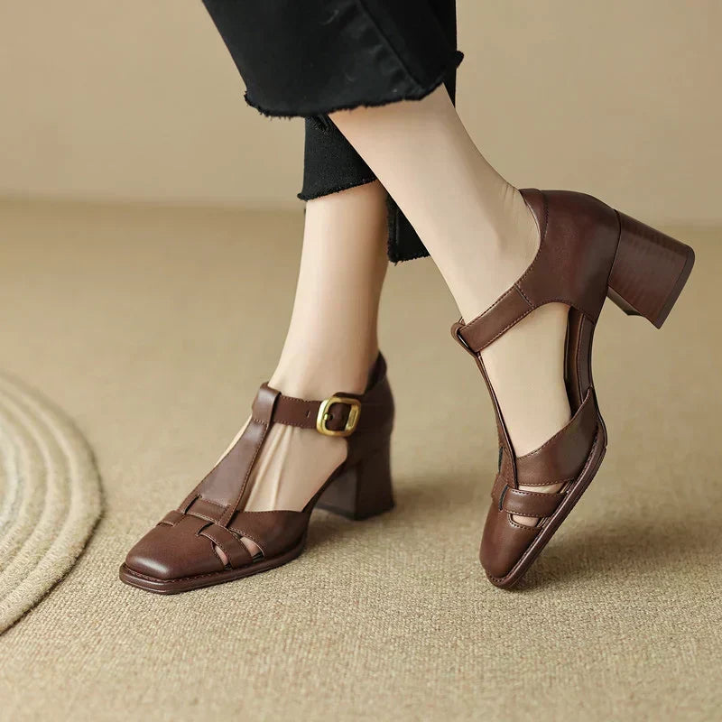 Eleonore - Square-Toe Woven Sandal Heels
