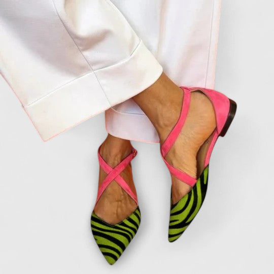 Khreysa zebra print strapped elegant ballet flats