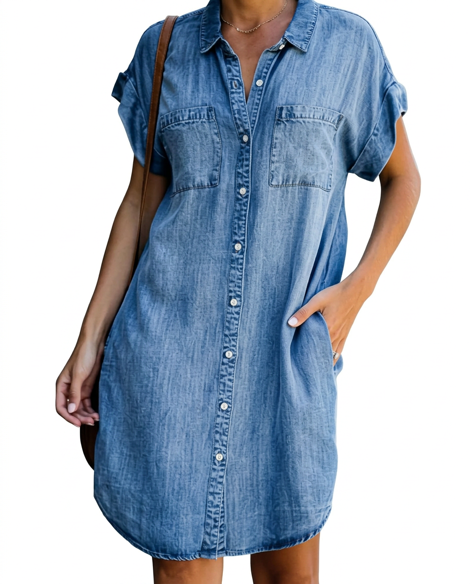 Suzanne short-sleeve button-front denim shirt dress