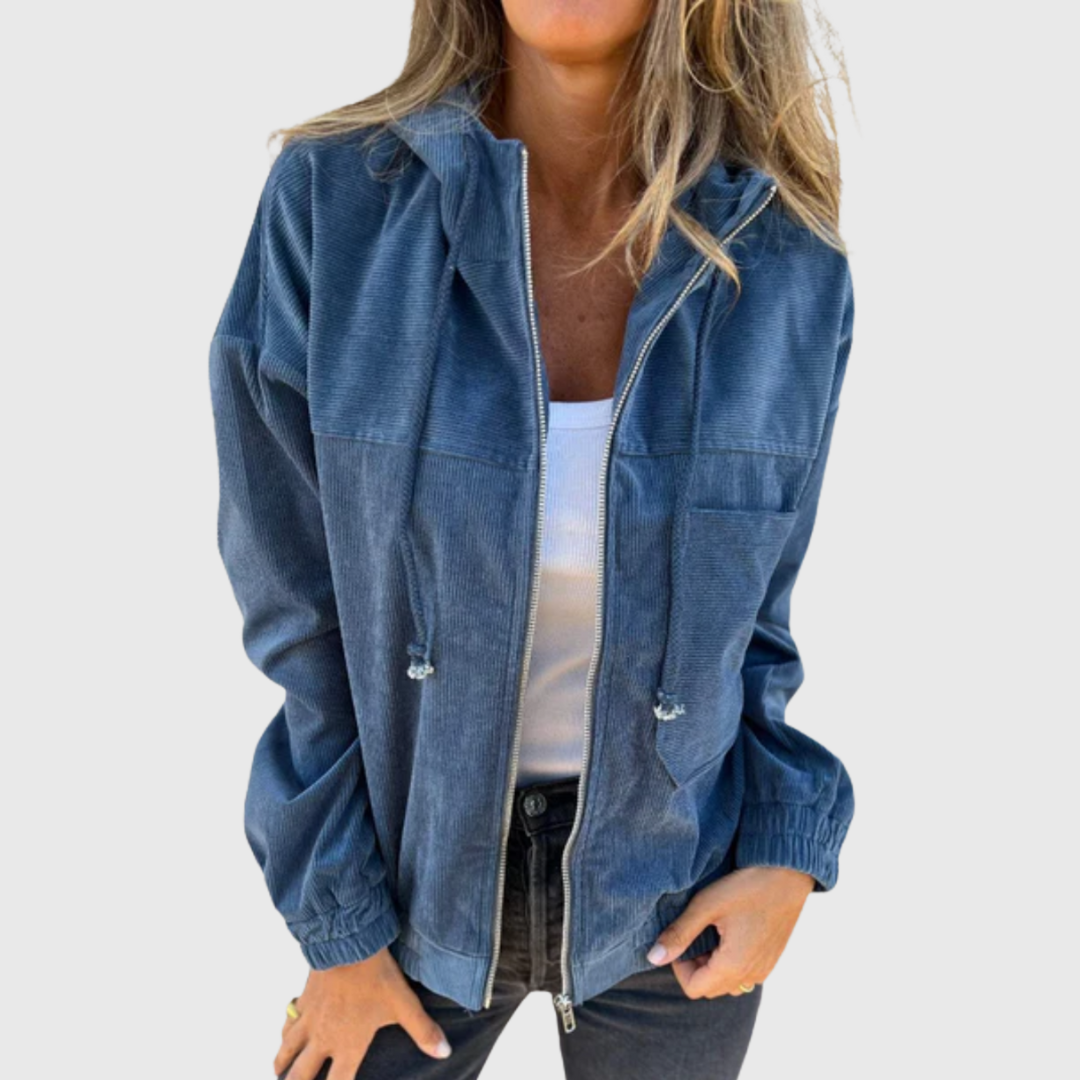 Delphine soft corduroy zip vest with hood