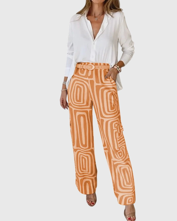 Emilia - Elegant Trousers Set with Free Blouse & Belt