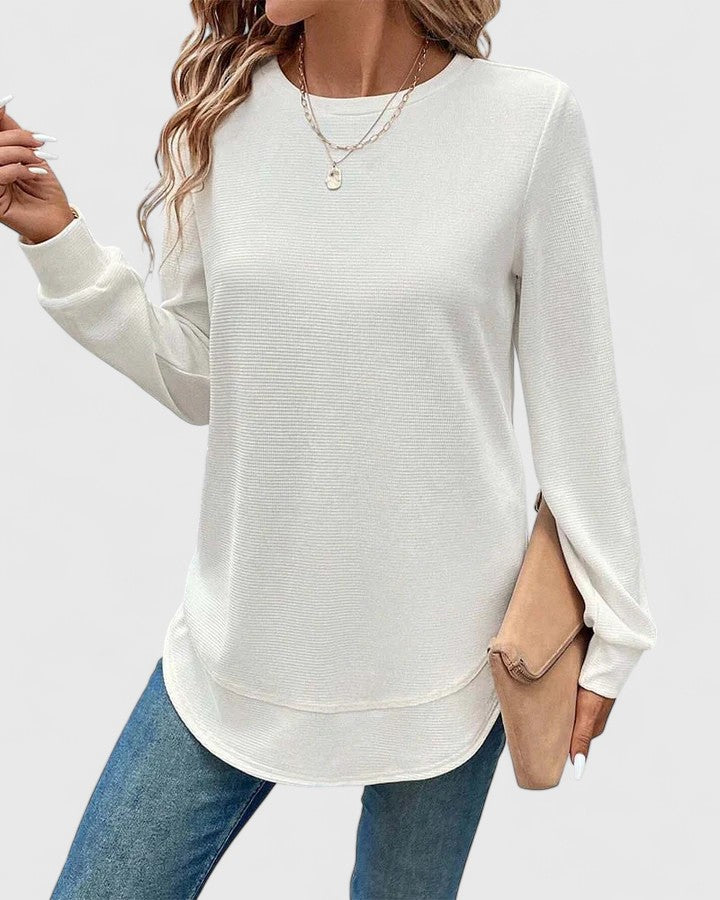 Celine - Elegant Crew Neck Long Sleeve Top