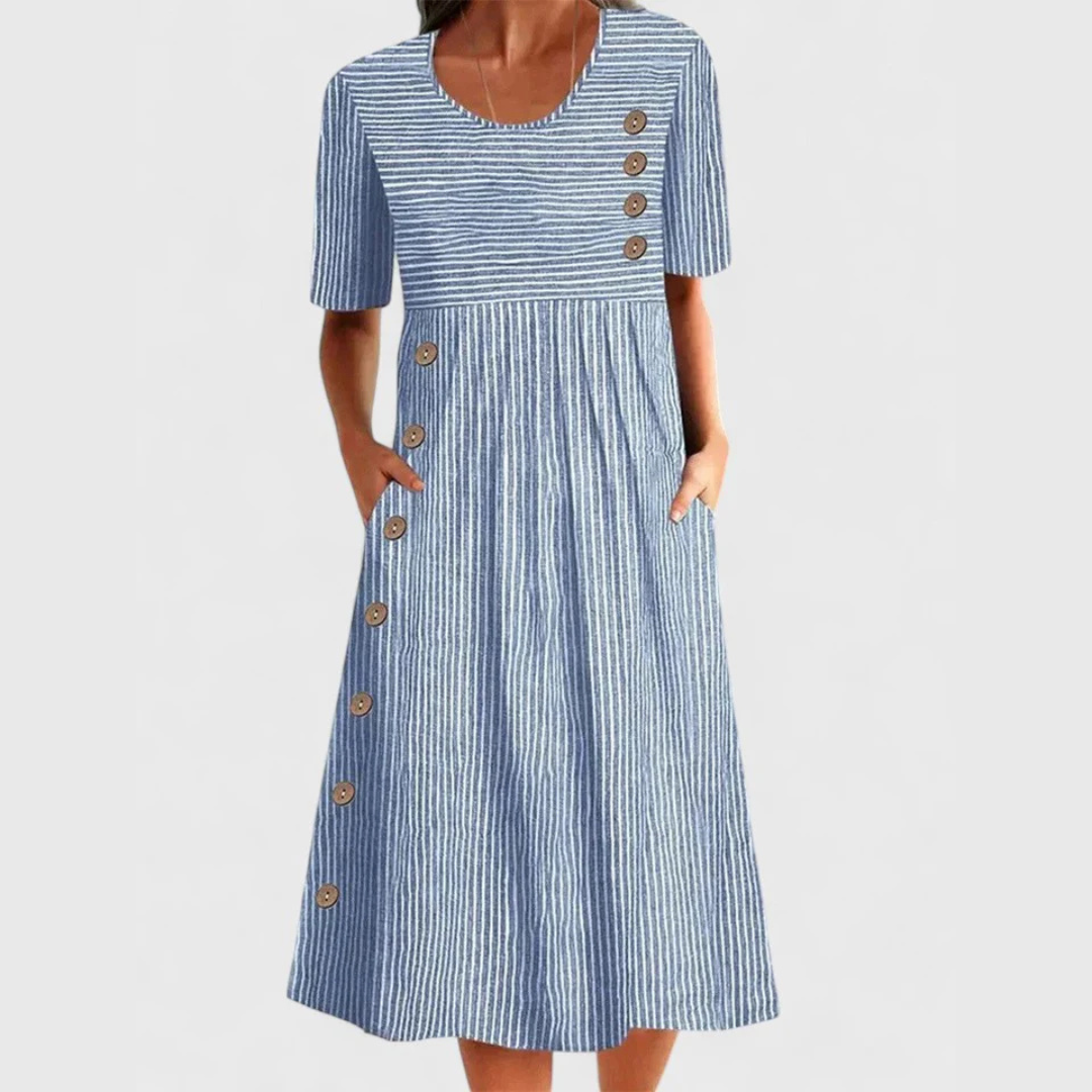 Wanda Striped 3/4 Sleeve Midi Dress with timeless nautical stripe pattern
