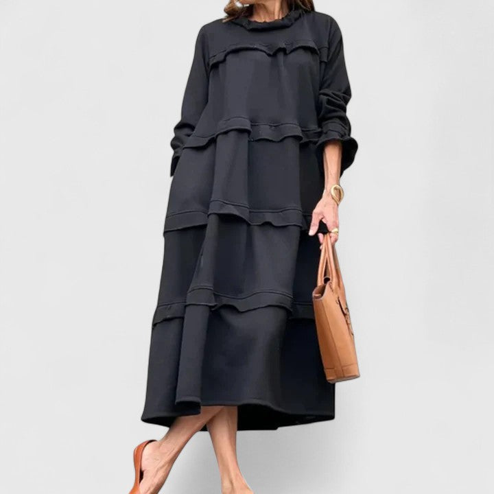Genevieve - High-Neck Layered Midi Dress