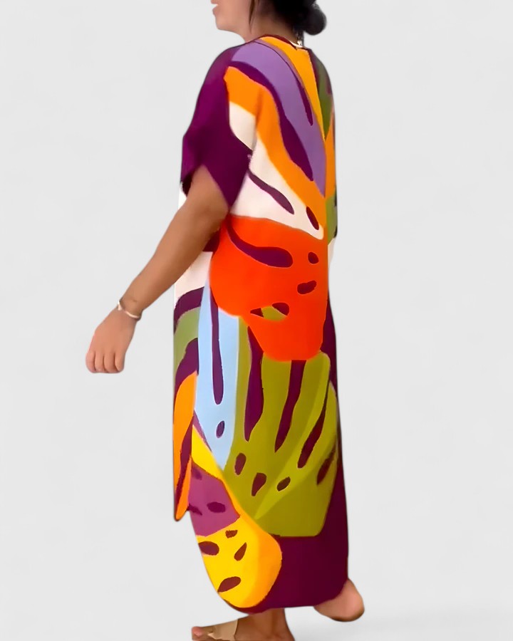Delphine - Palm Leaf Print Midi Dress