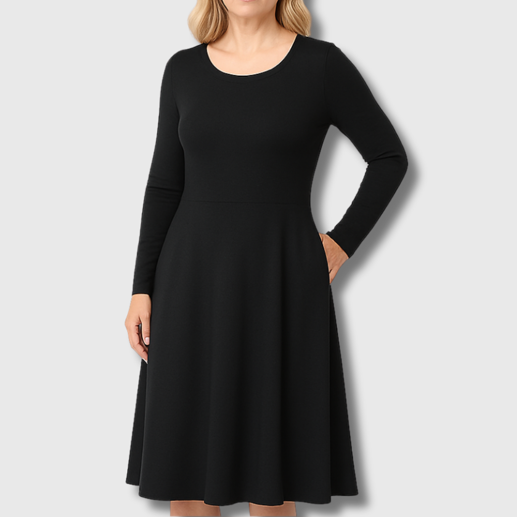 Ava Classic Fit-and-Flare Long Sleeve Dress
