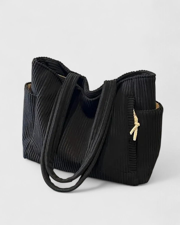 Lea - Luxurious Ribbed Tote Bag with Drawstring Details