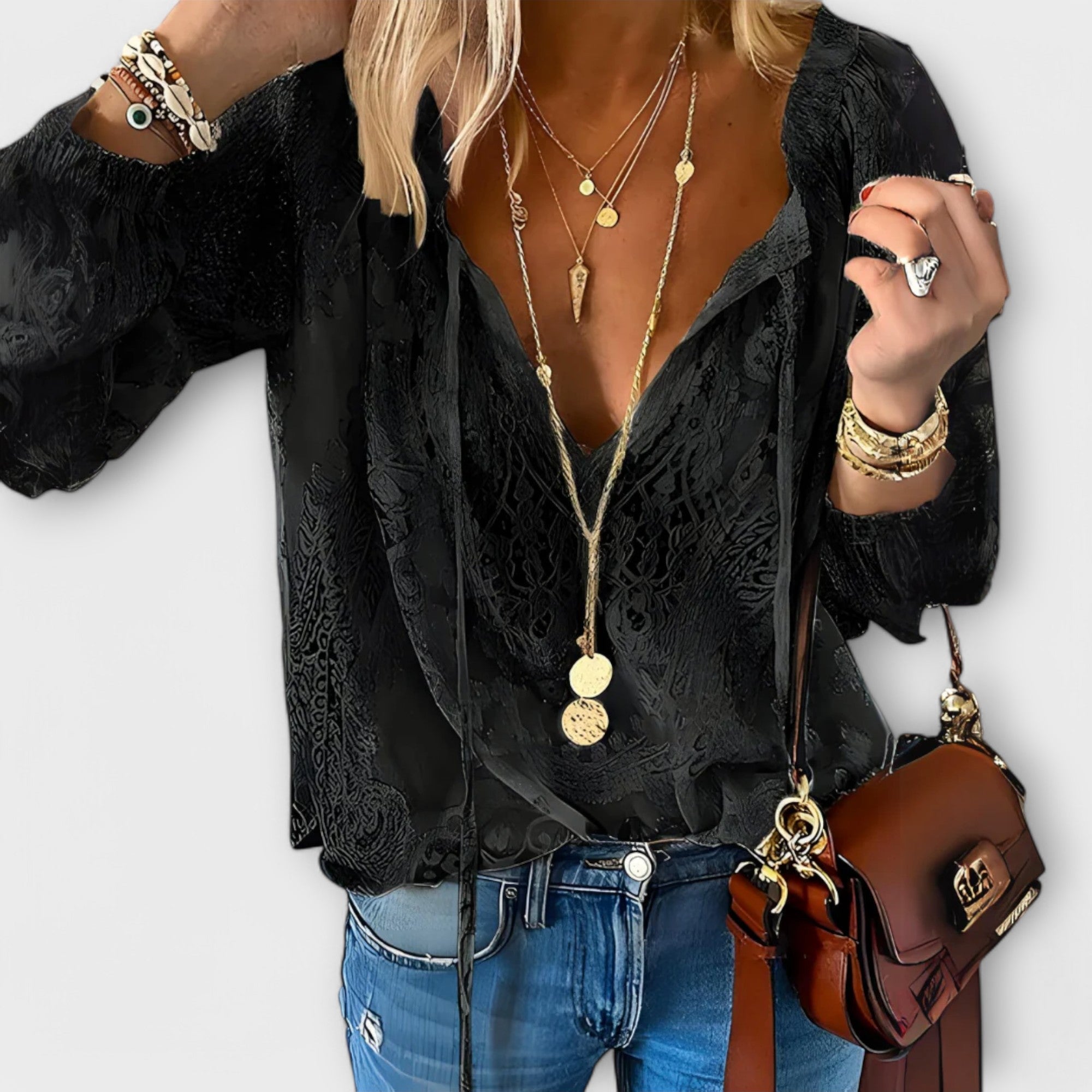 Maëlle - Bohemian Lace Tie-Neck Blouse