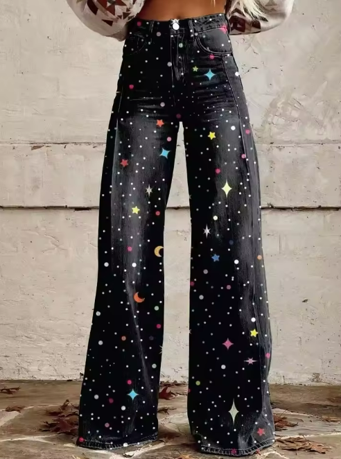 Bianca 1 timeless boho printed wide-leg pants with high waistband
