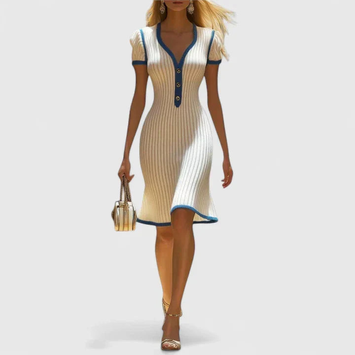 Rosamund - Contrast Trim V-Neck Midi Dress