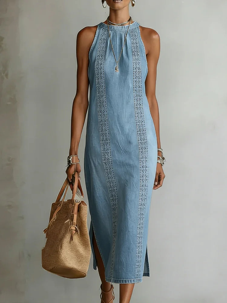 Soline - Vintage Lace Denim Dress
