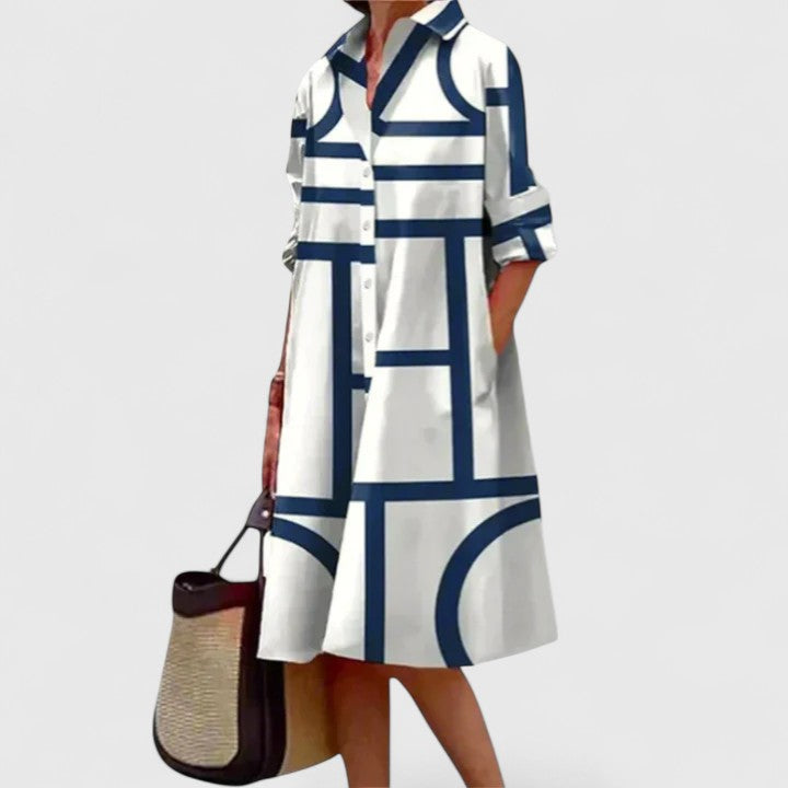 Charlene Polka-Dot Collared Midi Dress with classic polka dot print and neat collar