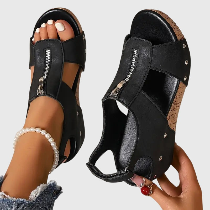 Styla convenient zipper closure cushioned support sandals