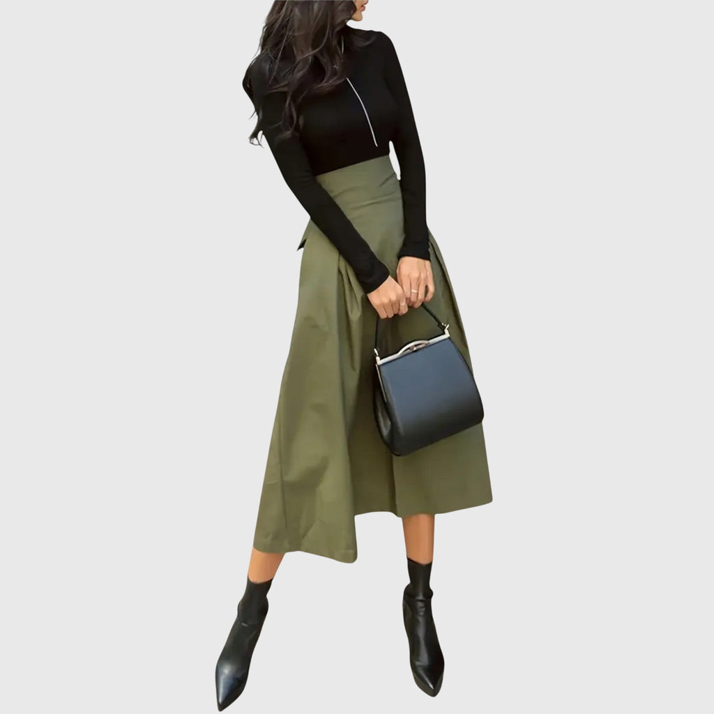 Claire flared midi skirt featuring a waist belt accent