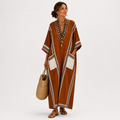 Nadia long terracotta caftan with ethnic pattern