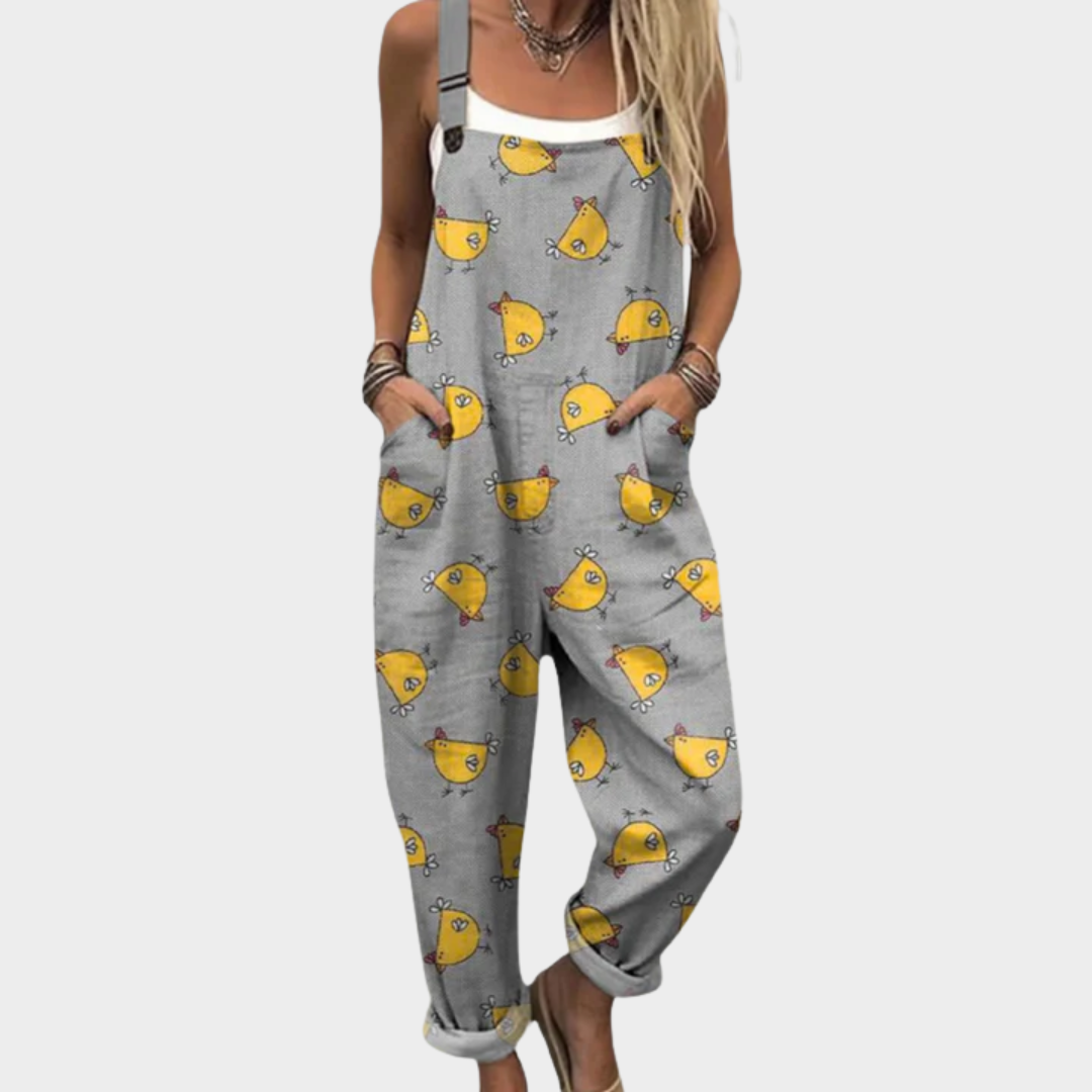 Elodie - Playful Hen Pattern Overalls