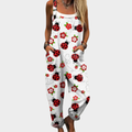 Gabrielle light cream overalls with red ladybug and flower print