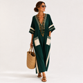 Noor green long caftan dress with boho ethnic print