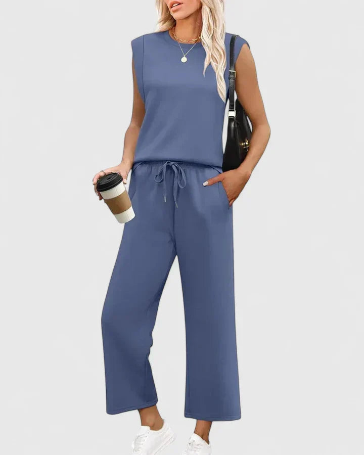 Olyzette comfortable sleeveless top and wide-leg trousers set