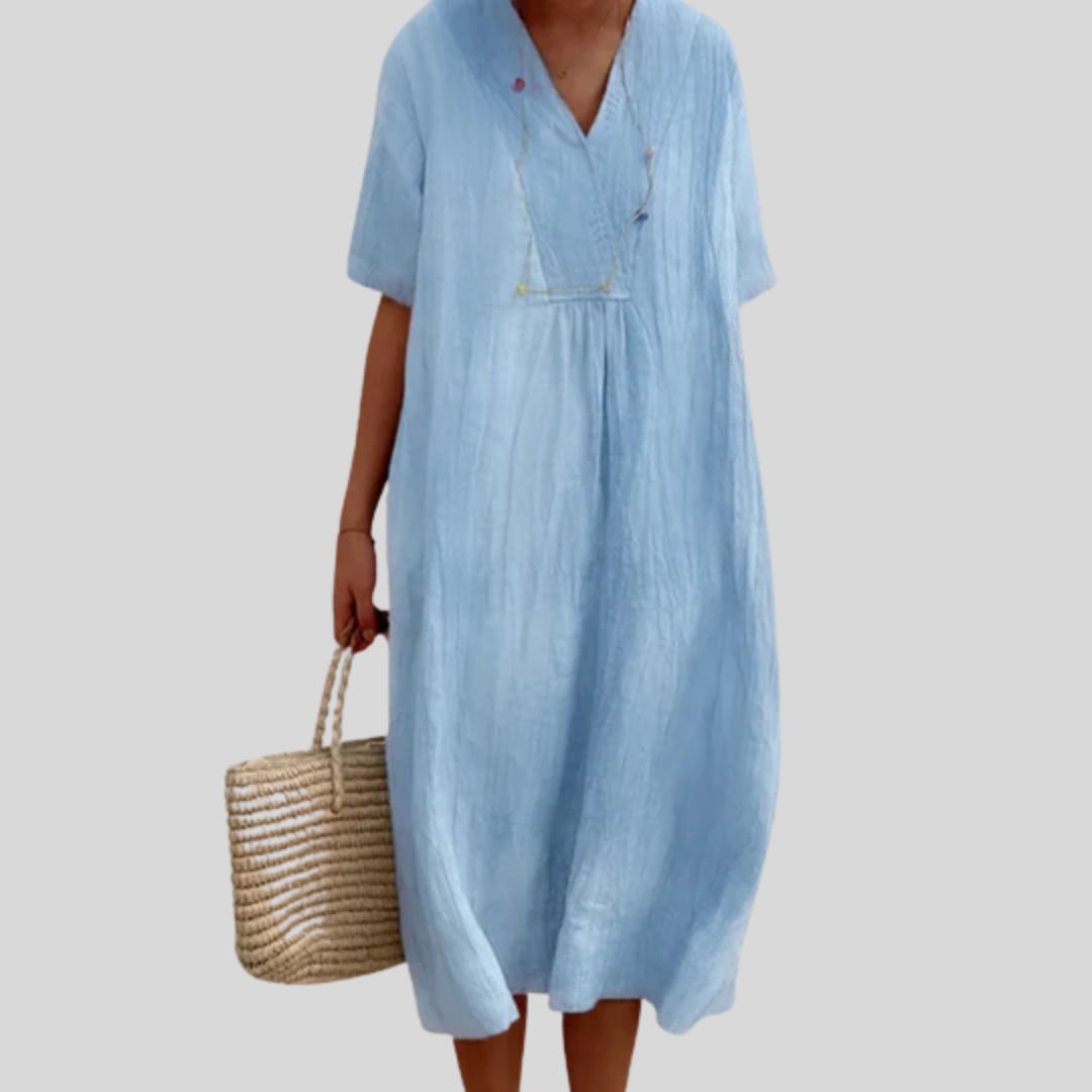 Domitille comfortable flowy summer dress with V-neckline