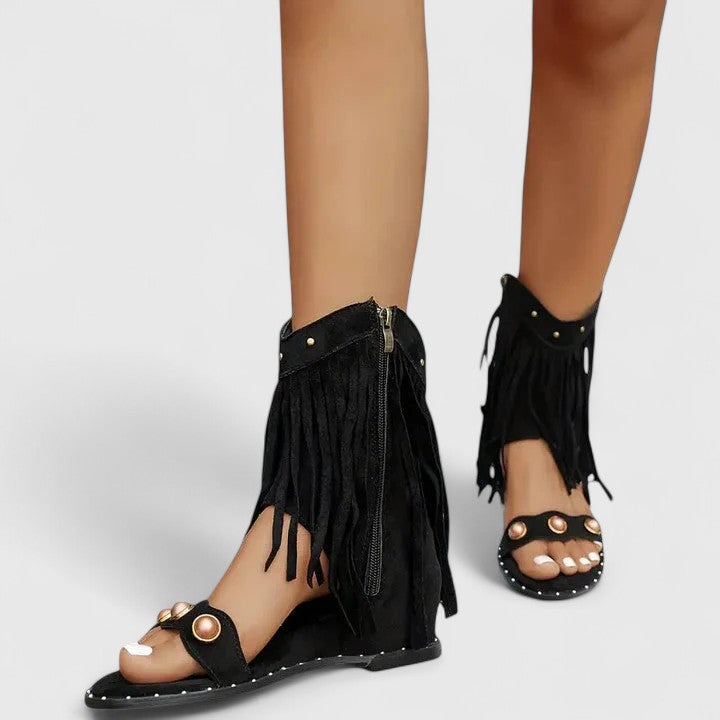 Brionna boho strappy elegant sandals with metallic details