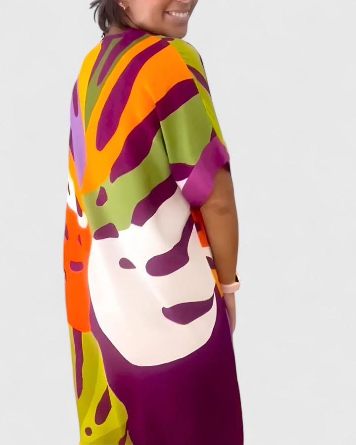 Delphine - Palm Leaf Print Midi Dress