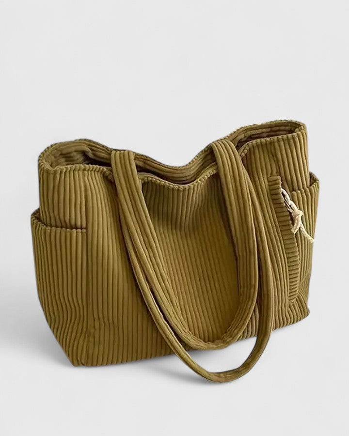 Lea - Luxurious Ribbed Tote Bag with Drawstring Details