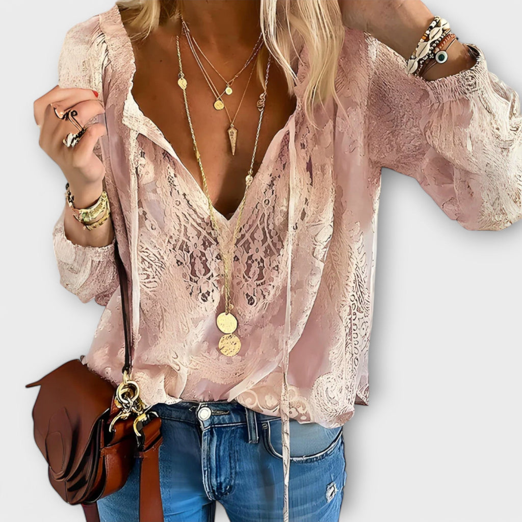 Maëlle - Bohemian Lace Tie-Neck Blouse