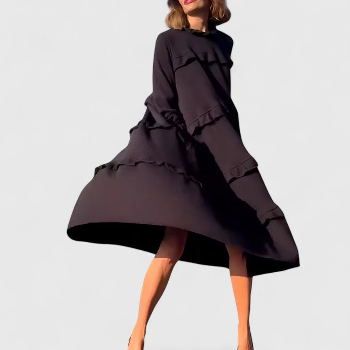 Genevieve - High-Neck Layered Midi Dress