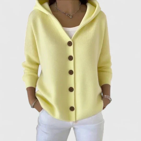 Rhezalynn - Button-Front Hooded Cardigan