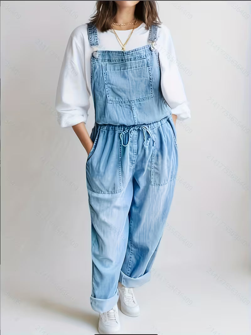 Apolline - Casual Drawstring Denim Jumpsuit