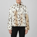 Beverly ivory leopard faux fur jacket on model