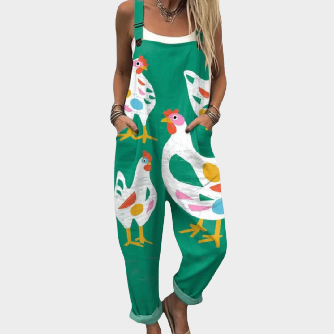 Apolline meadow green overalls with graphic print wide leg