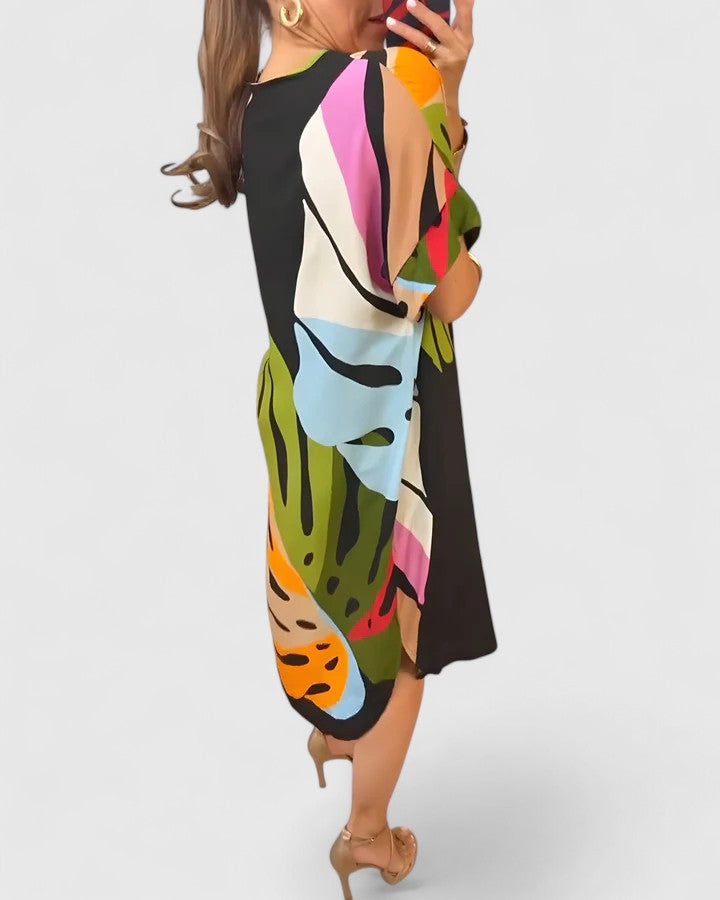 Delphine - Palm Leaf Print Midi Dress