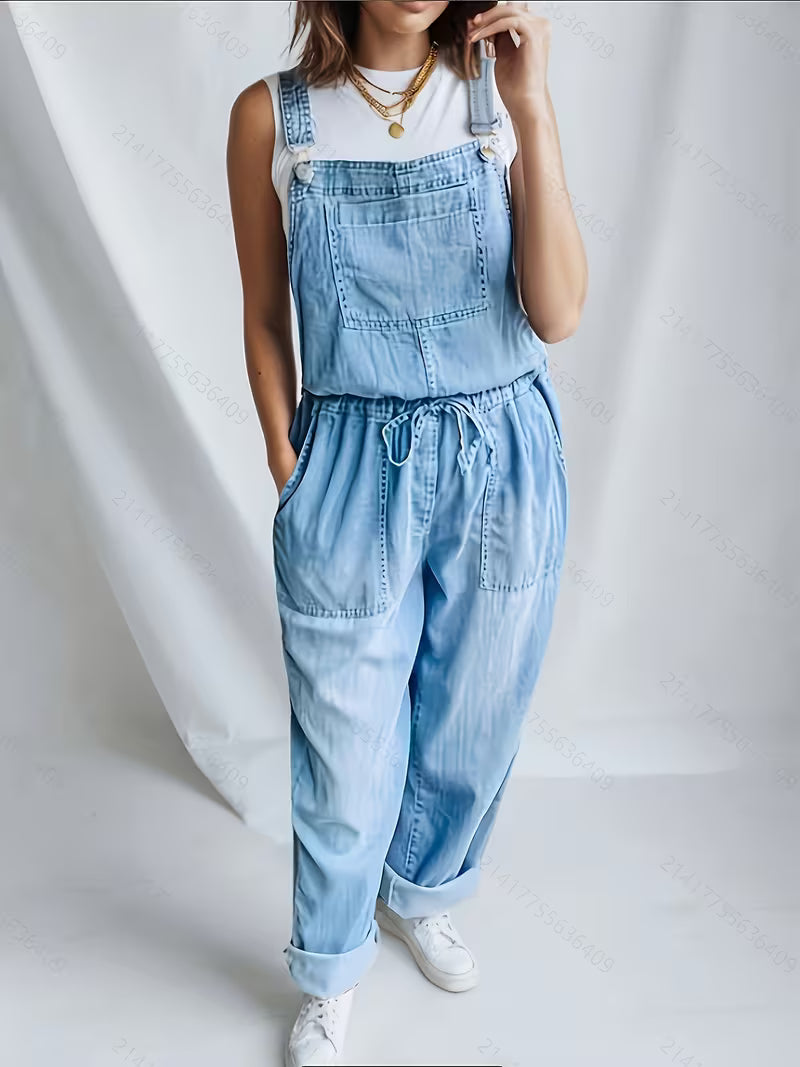 Apolline - Casual Drawstring Denim Jumpsuit