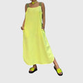 Nora summer dress with classic vertical stripes styled with sandals for a casual warm-weather look