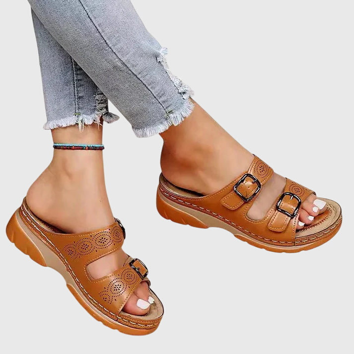 Diora Leather Wedge Sandals