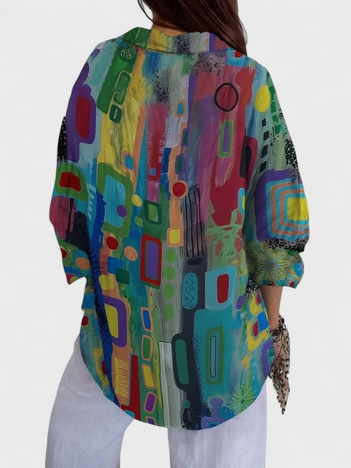 Léa - Geometric Print Soft Fluid Blouse