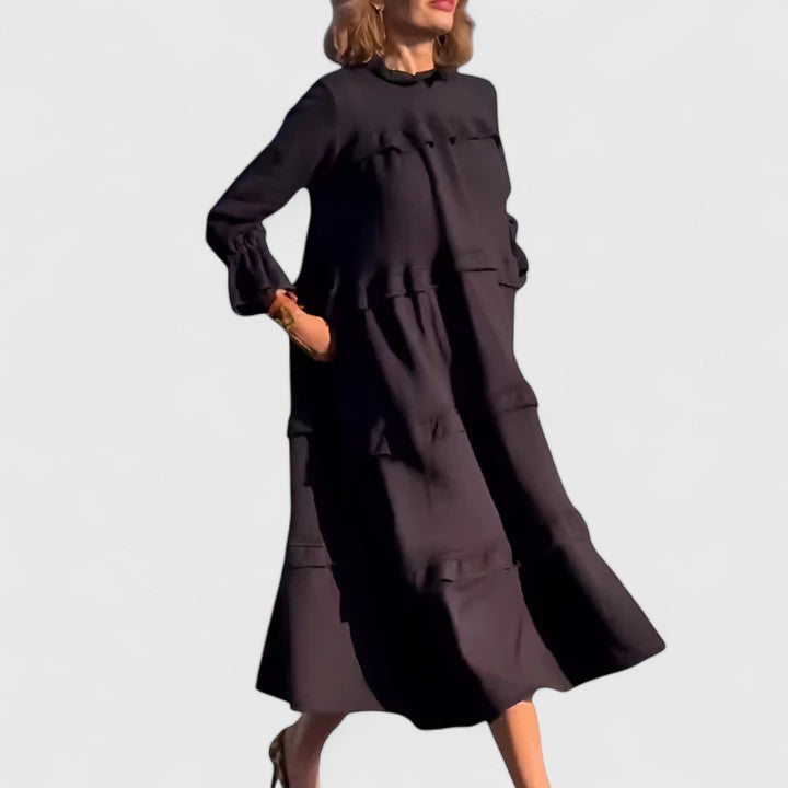 Genevieve - High-Neck Layered Midi Dress