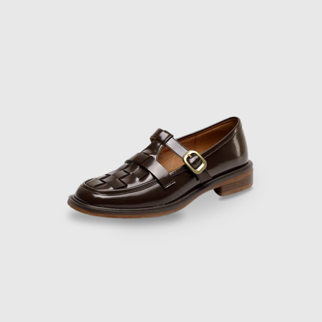 Claudine - Woven Texture Retro Strap Ballerina Flats