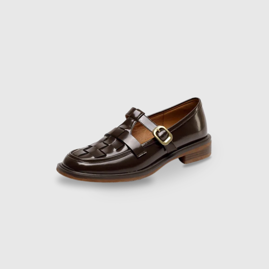 Claudine - Woven Texture Retro Strap Ballerina Flats
