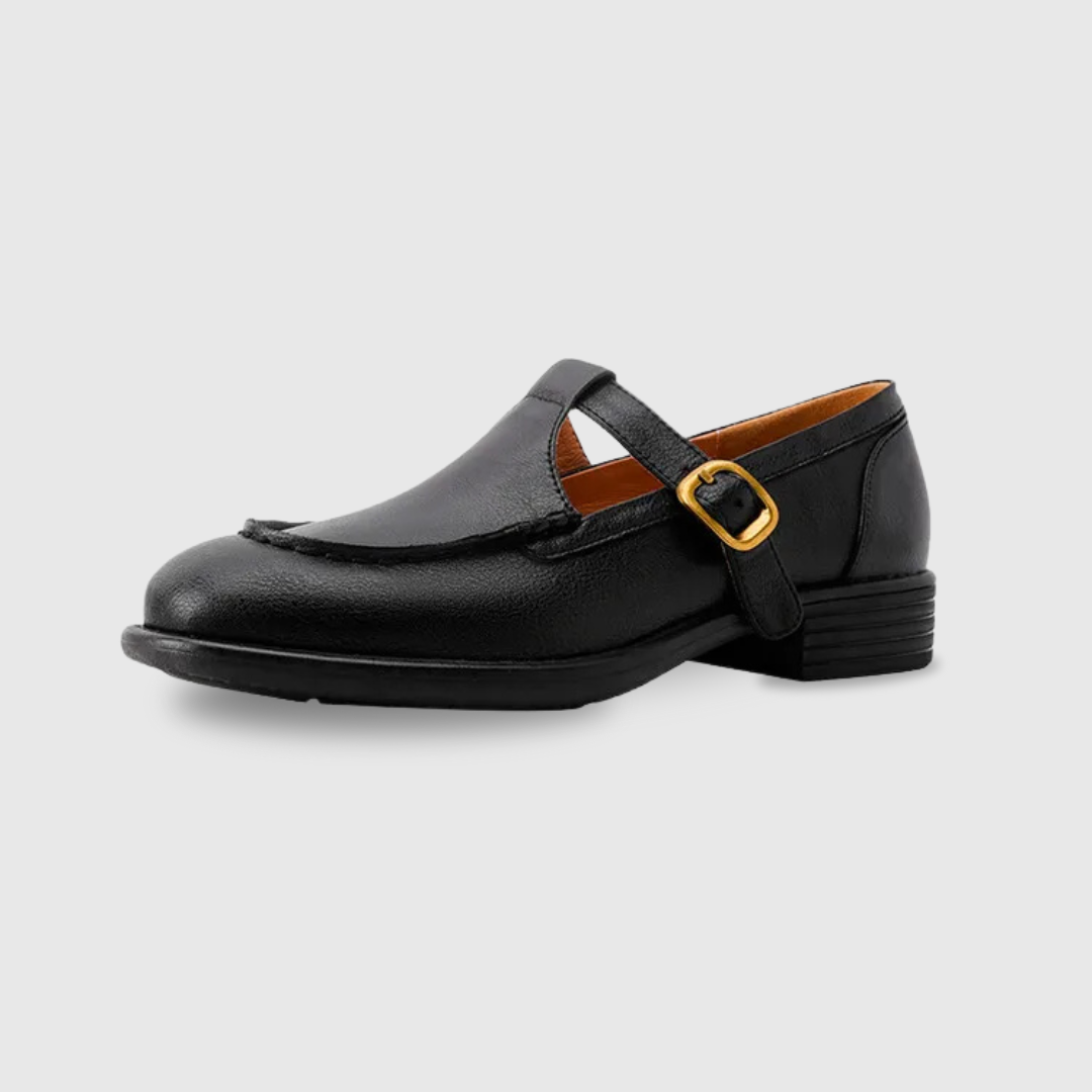 Léa - Round-Toe Retro Stitched Leather Flats