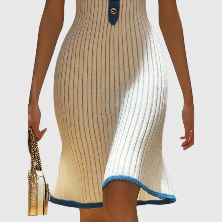 Rosamund - Contrast Trim V-Neck Midi Dress