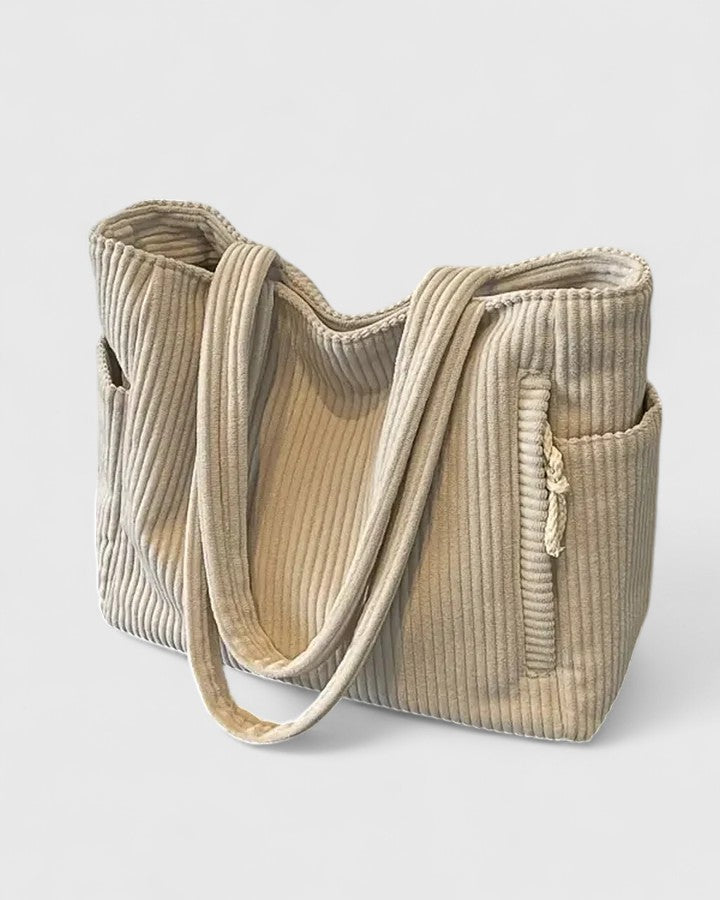 Lea - Luxurious Ribbed Tote Bag with Drawstring Details