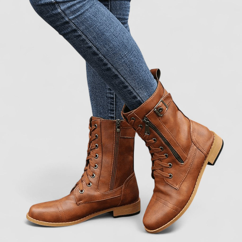 Amandine embroidered western boots with detailed stitching and block heel