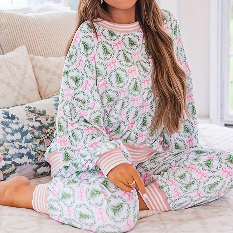 Rynel festive bow print cozy loungewear set